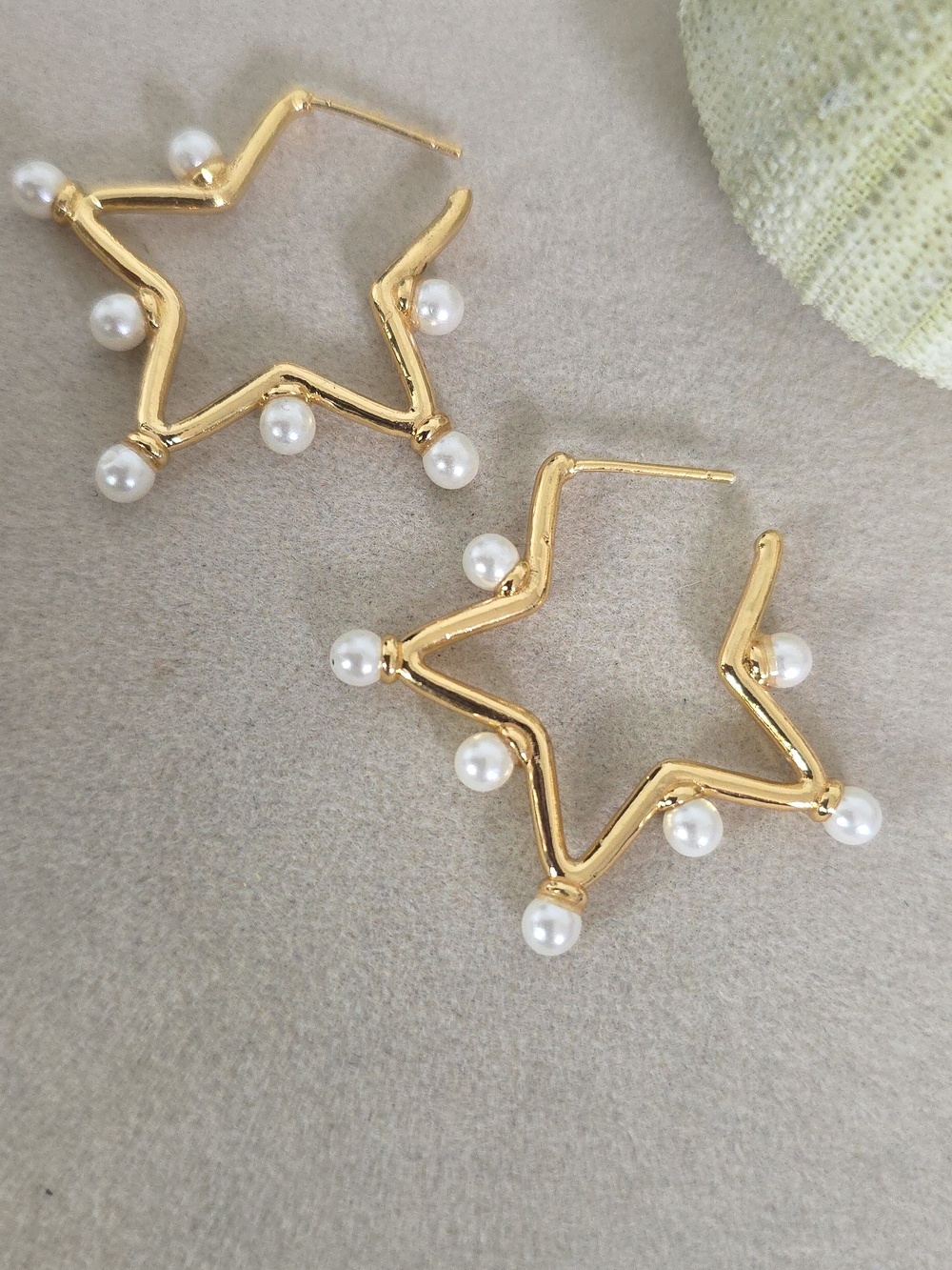 Gold Filled Hoop Earrings Star with Pearls